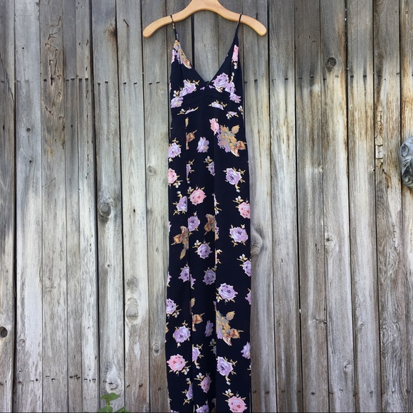 NWT Roe + May Ava Maxi Dress Half Moon Floral Rayon Navy Blue Pink XS - Picture 2 of 10
